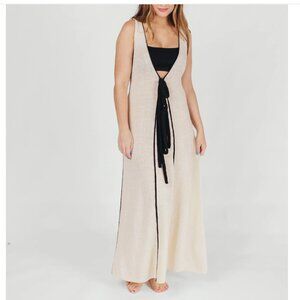 Benaar Knit V-Neck Maxi Dress with Contrast Dress in Cream/Black NWT Size M
